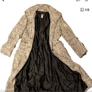 Anne Klein Cream and Black Tweed Open Front Cardigan Coat